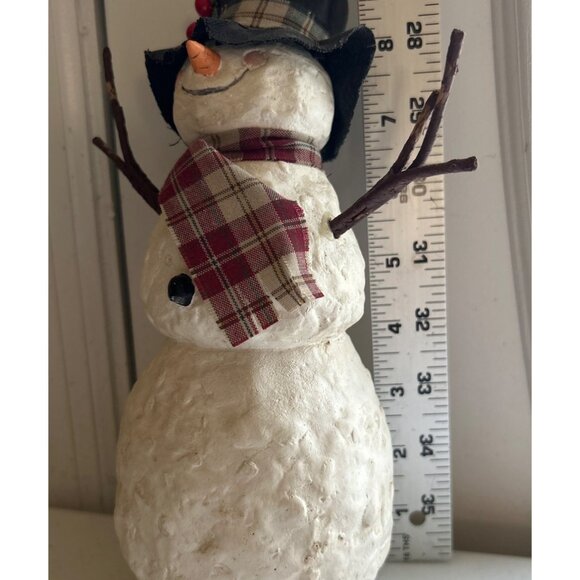 Handcrafted Midwest Of Cannon Falls Snowman Figurine With Hat & Plaid Scarf - Picture 5 of 5